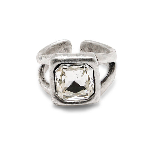 Handmade Clear Crystal Brass Ring - 6989