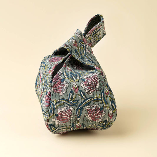 Block Print Knot Vanity Bag, Teal