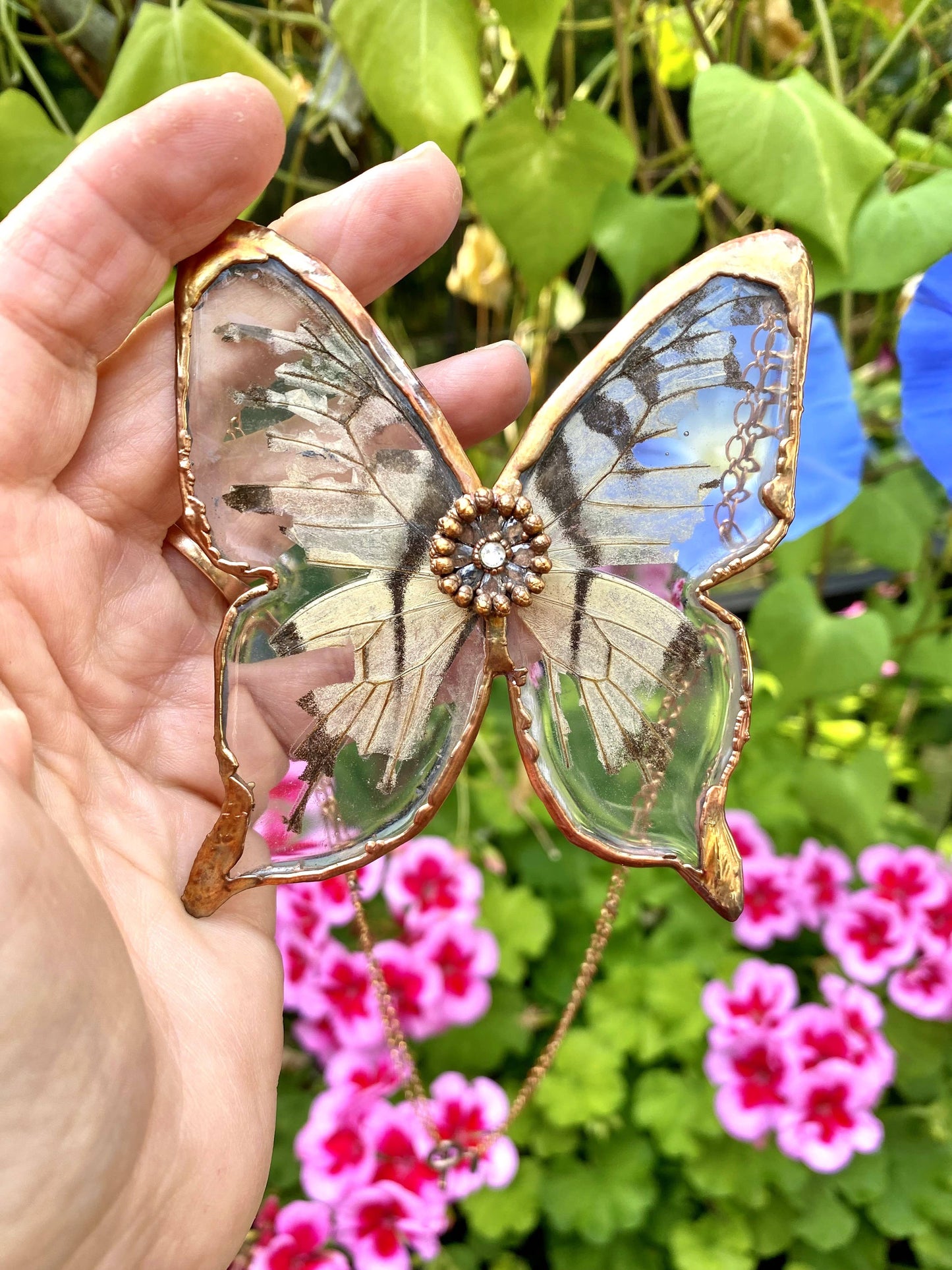 Real Frayed Tiger Swallowtail Necklace Copper Electroformed