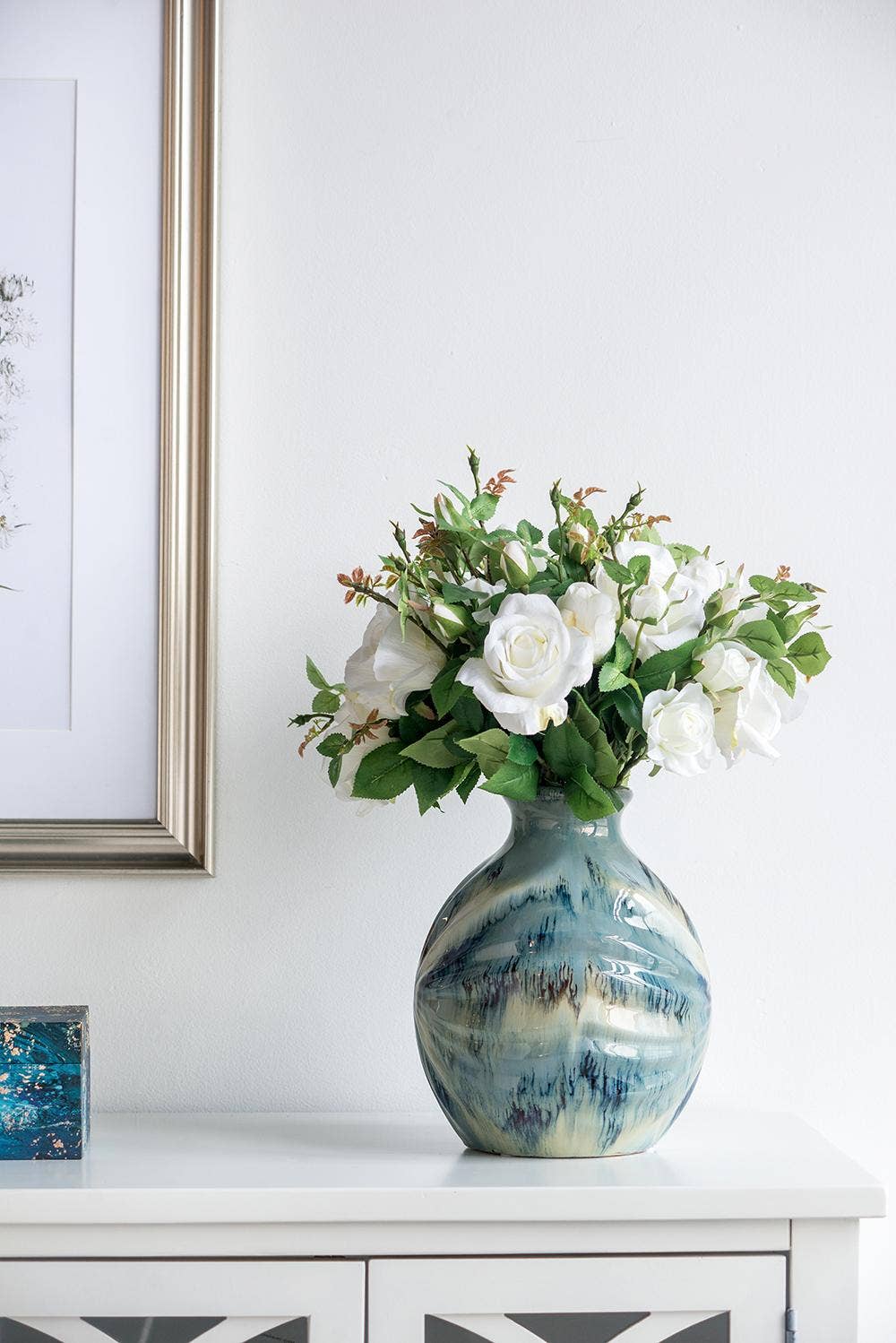 8.7x8.7x11" Blue and Brown Reactive Glazed Accent Vase