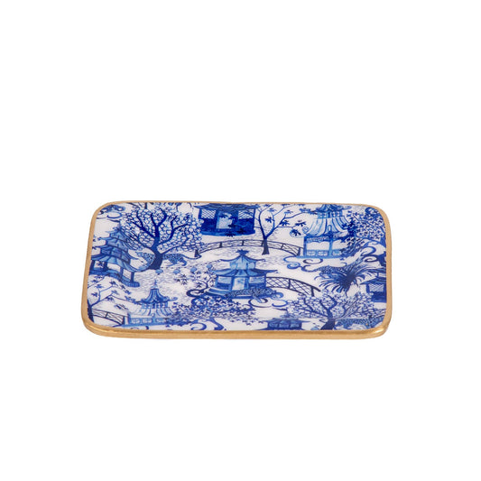 Garden Party Enameled Laney Tray - White & Blue: White & Blue