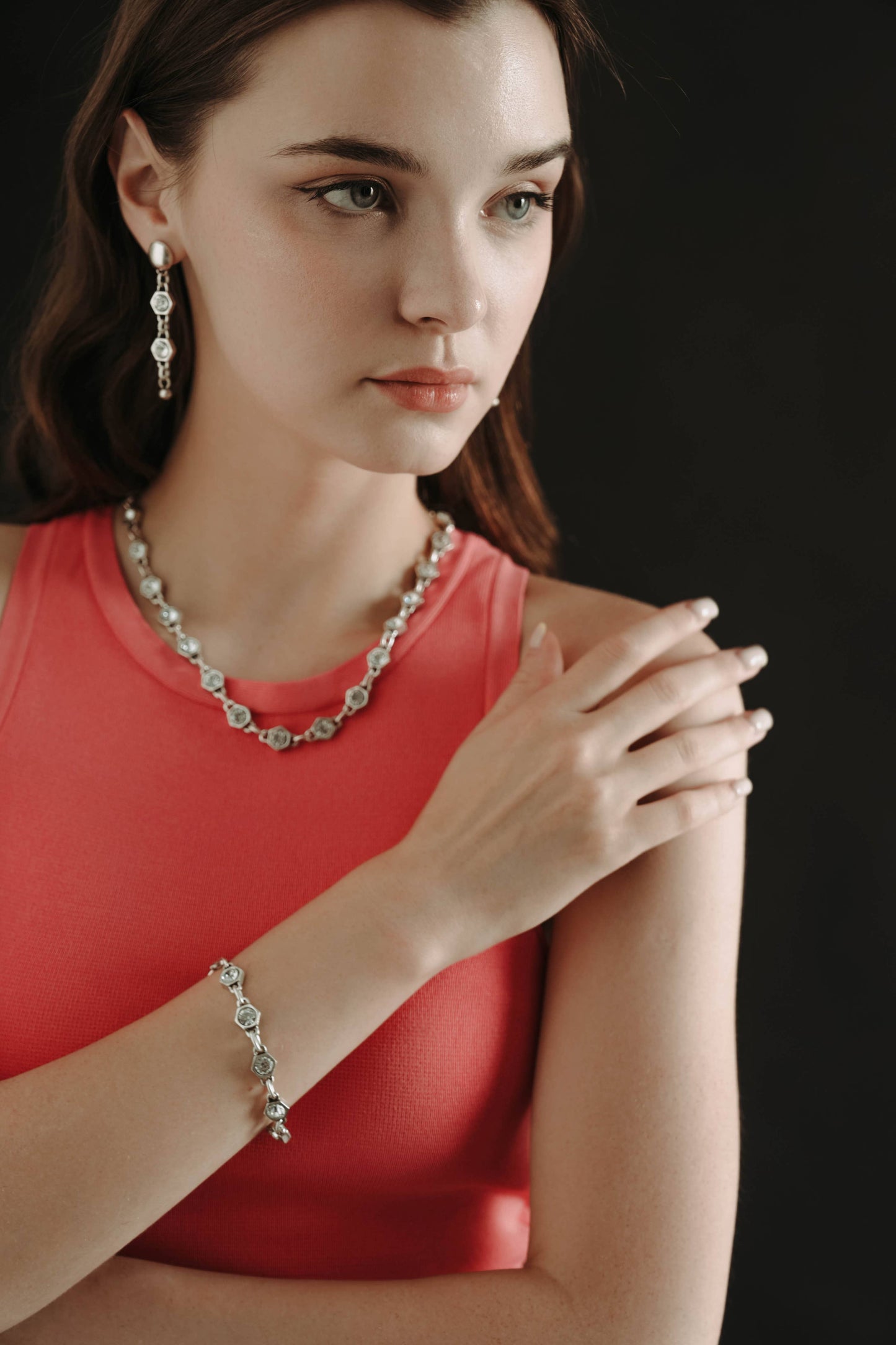 Handmade Crystal Pewter Bracelet - 2835