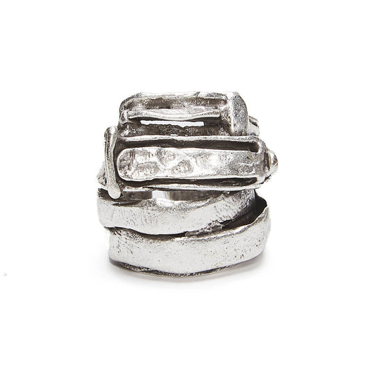 Handmade Brass Ring In Silver Plated - 6859