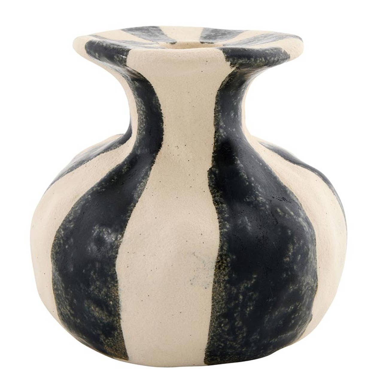 Black Striped Ceramic Candle Holder - Small: Ceramic / 4" Dia x 4" H