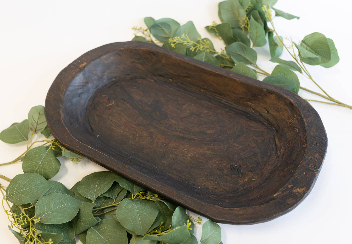 Medium Wood Carved Bowl: White / 20x12x4