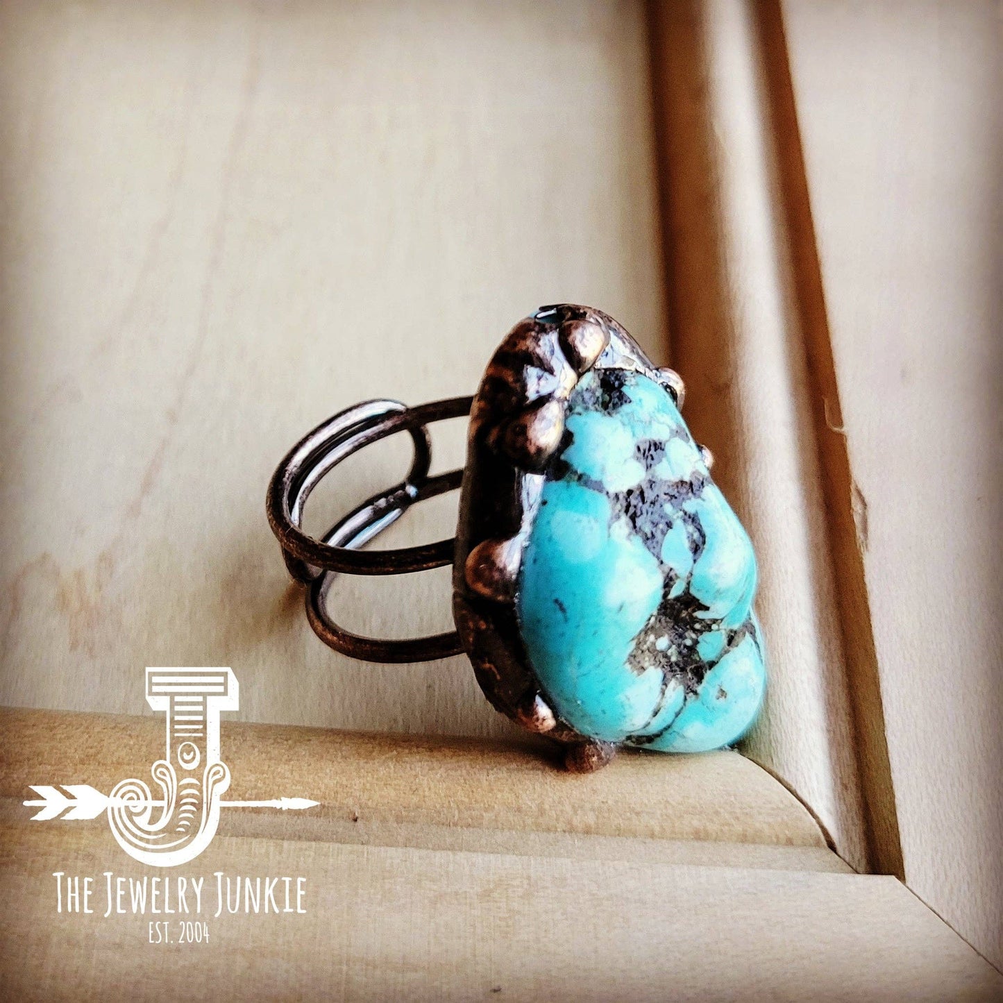 Blue Turquoise Ring set in Antique Copper 012w: Blue