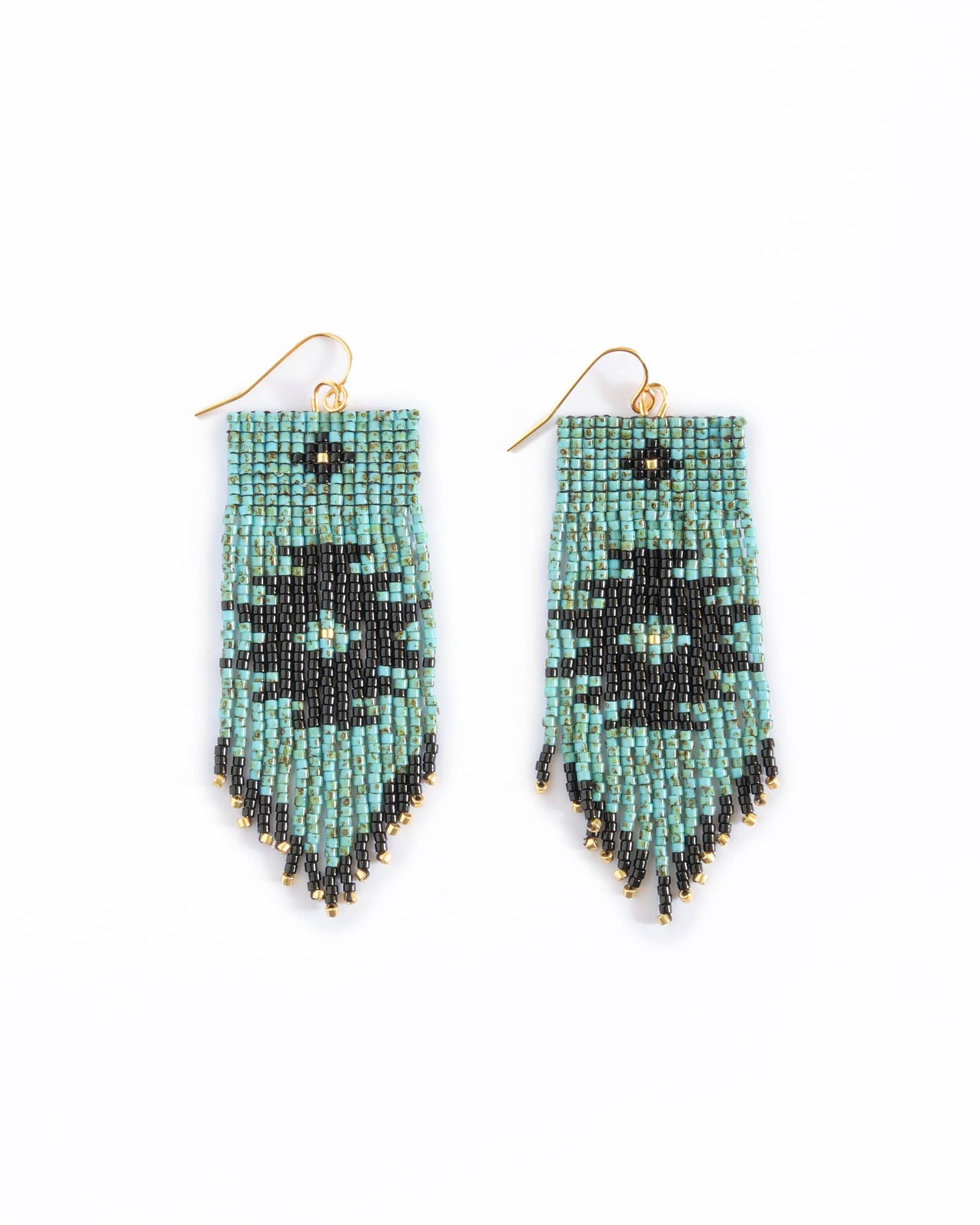 Beaded Handwoven Tribal Fringe Earrings (Cream/Black)