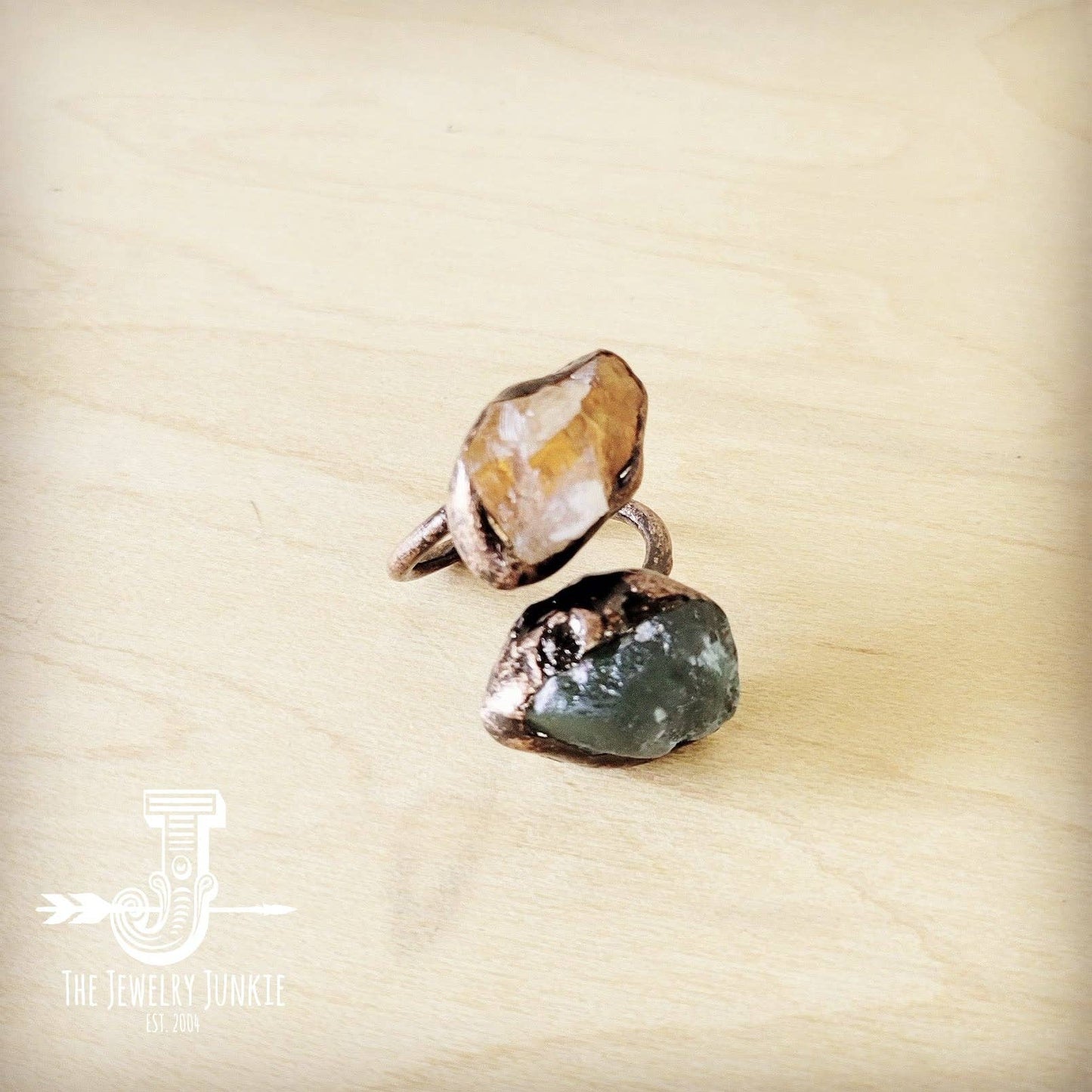 Genuine Citrine & Fluorite Ring in a Copper Setting 012aa