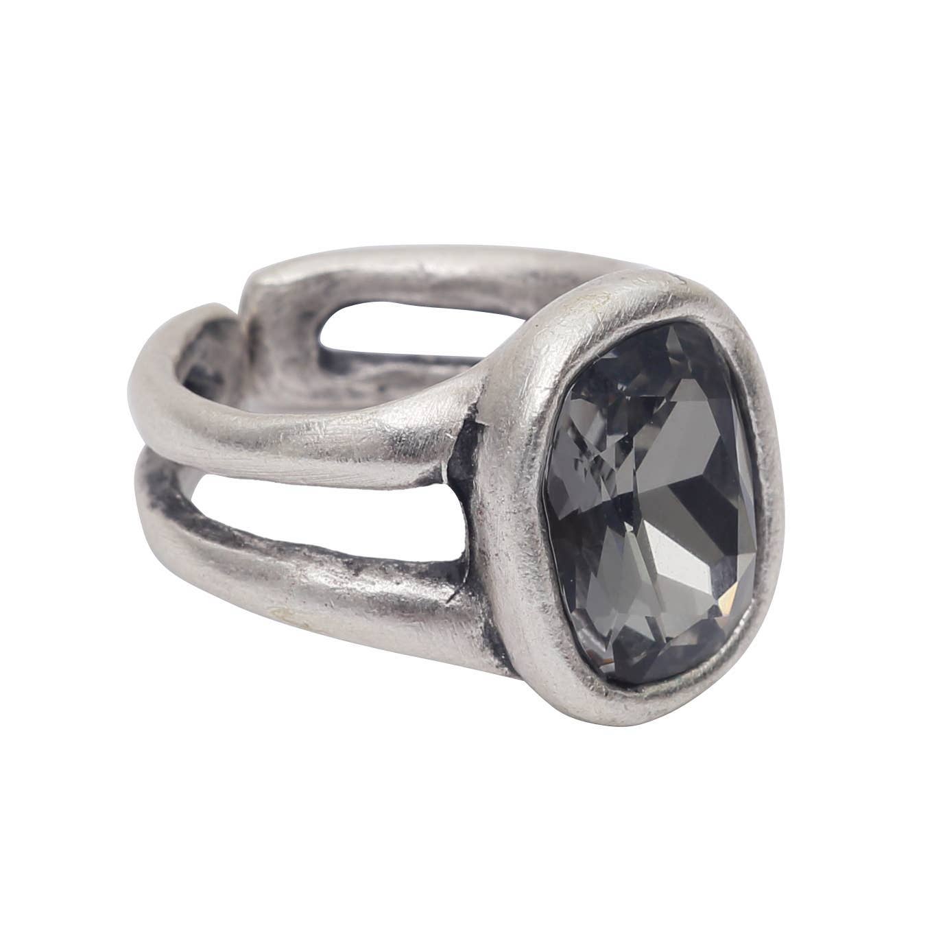 Handmade Smoky Crystal Brass Ring - 7001