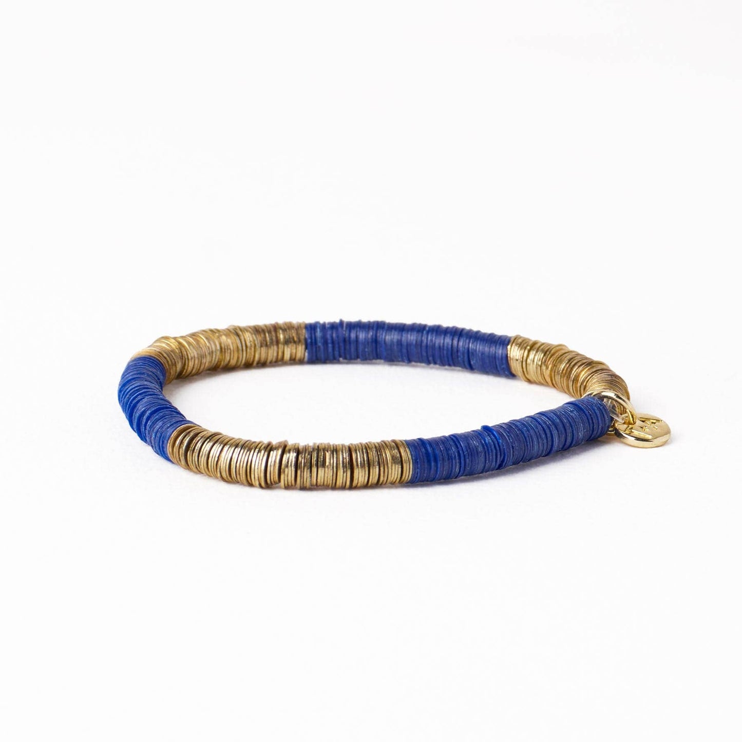 Grace Two Color Block Stretch Bracelet Lapis and Gold Wholesale