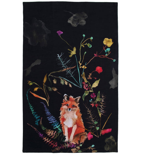 Tea Towel - Curious Fox in Black