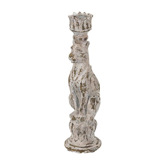 3.5x2.5x10" Leopard Taper Candle Holder - White