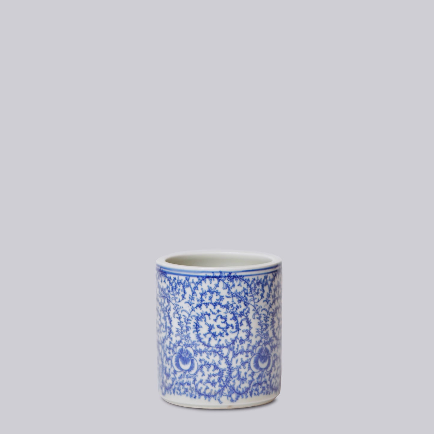 Tiny Blue and White Porcelain Country Peony Cachepot