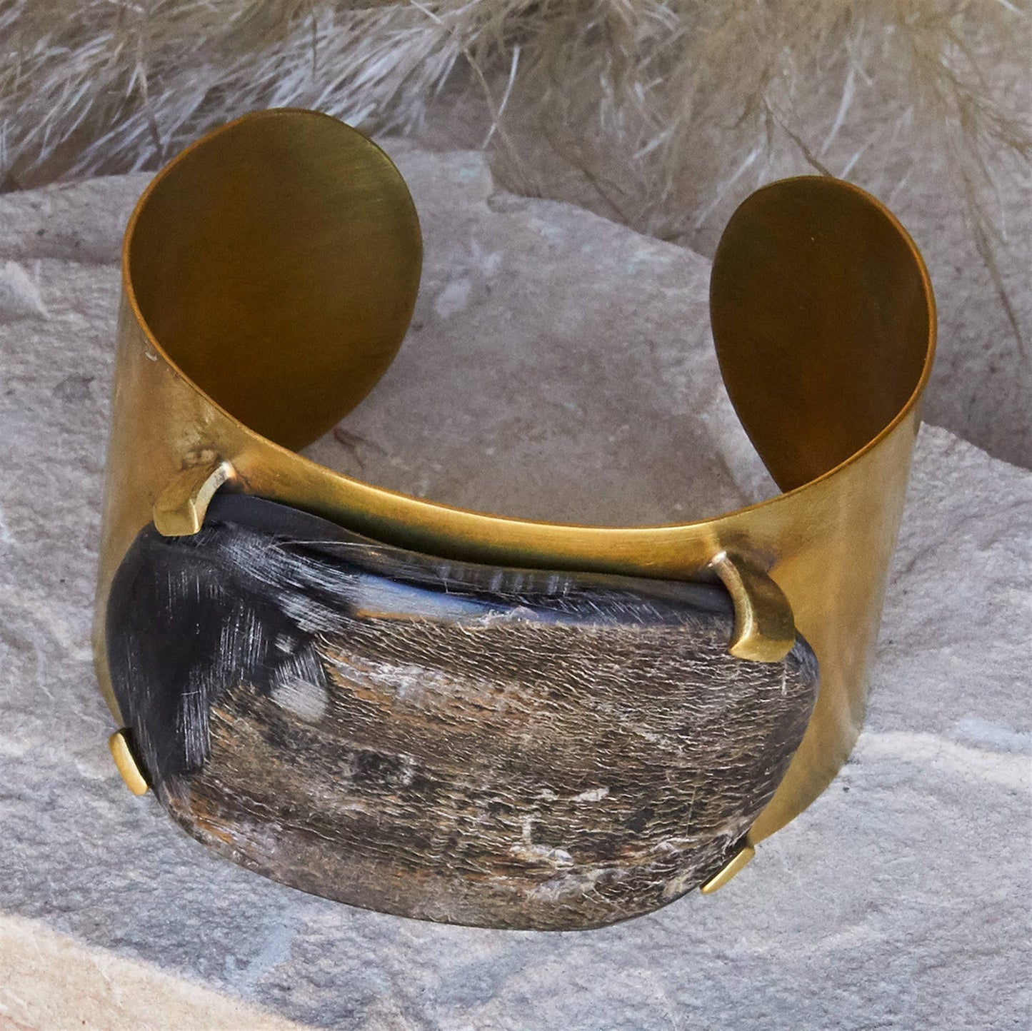 Banten Wide Cuff - Dark Horn, Brass