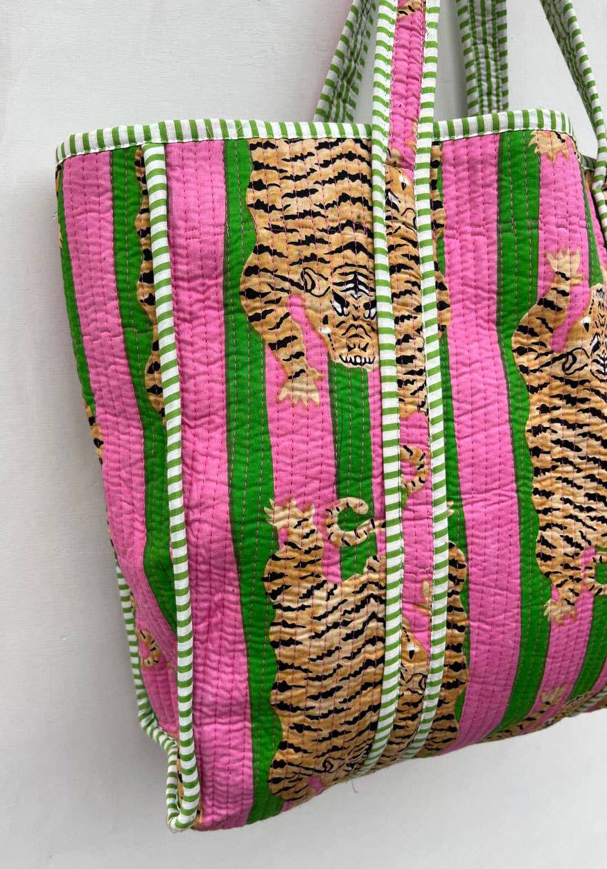 Tiger Printed Women Shopping Bag Cotton Quilted Jhola Bags