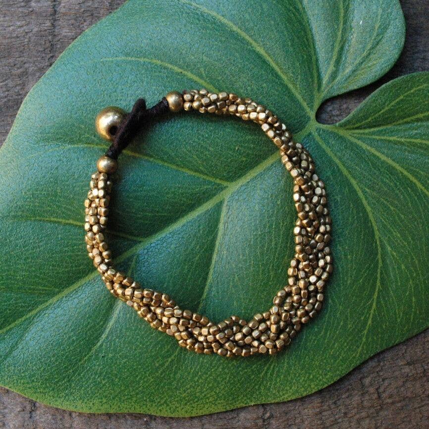 Braided Brass Beaded Bracelet