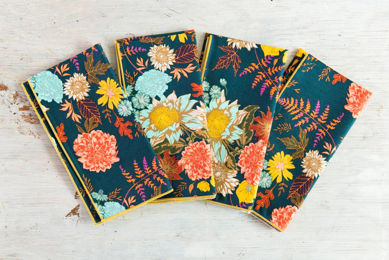 Winter Floral Cloth Napkins, set of four: Dinner