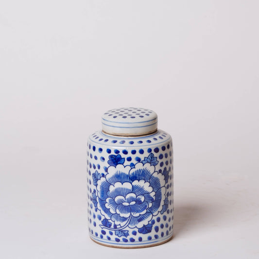 Blue and White Porcelain Polka Dot Peony Cylinder Caddy