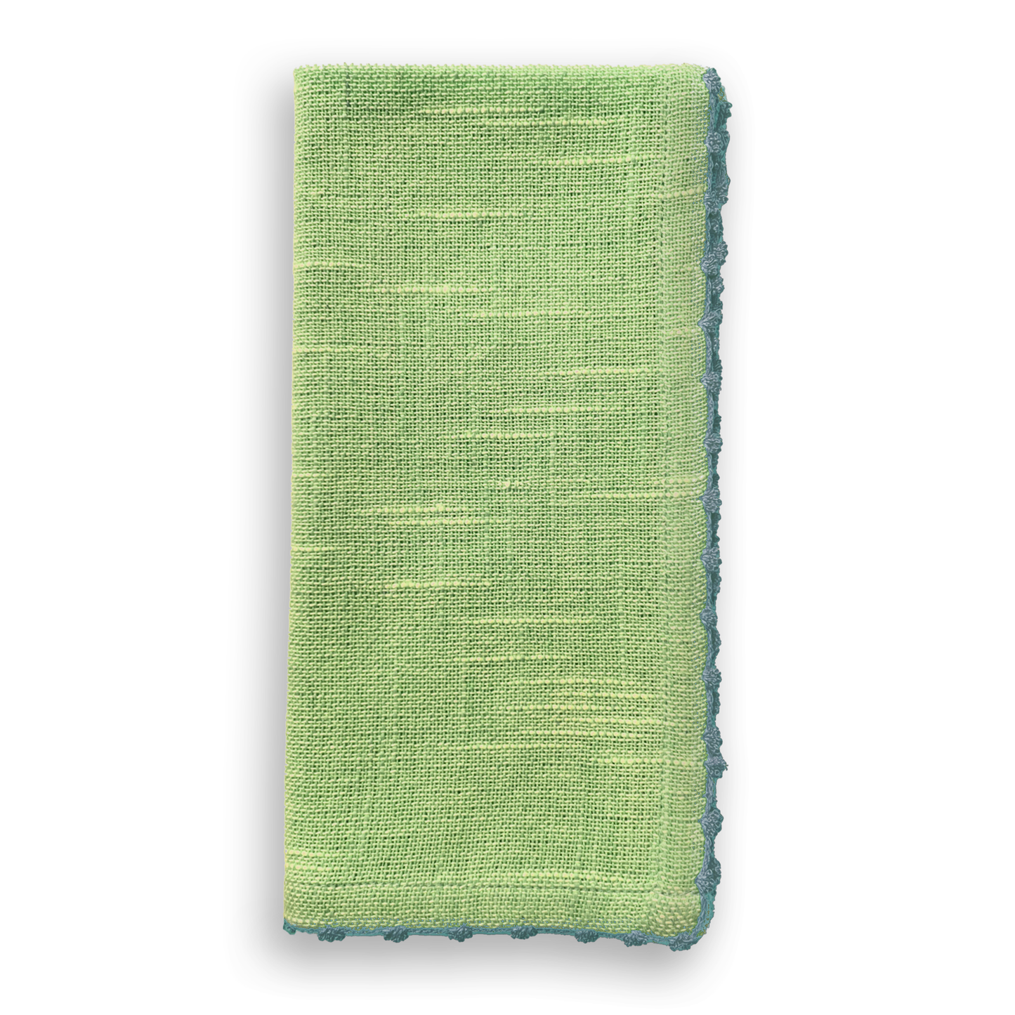 Knotted Edge Green Cotton Napkin Blue Trim