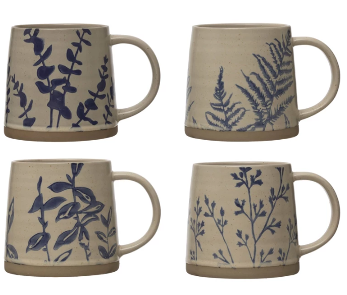16 oz. Hand-Stamped Stoneware Mug w/ Botanicals