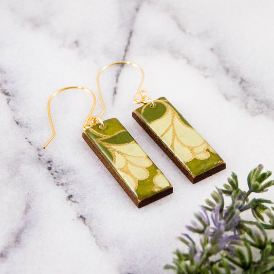 Green Nouveau Floral Rectangle Earrings