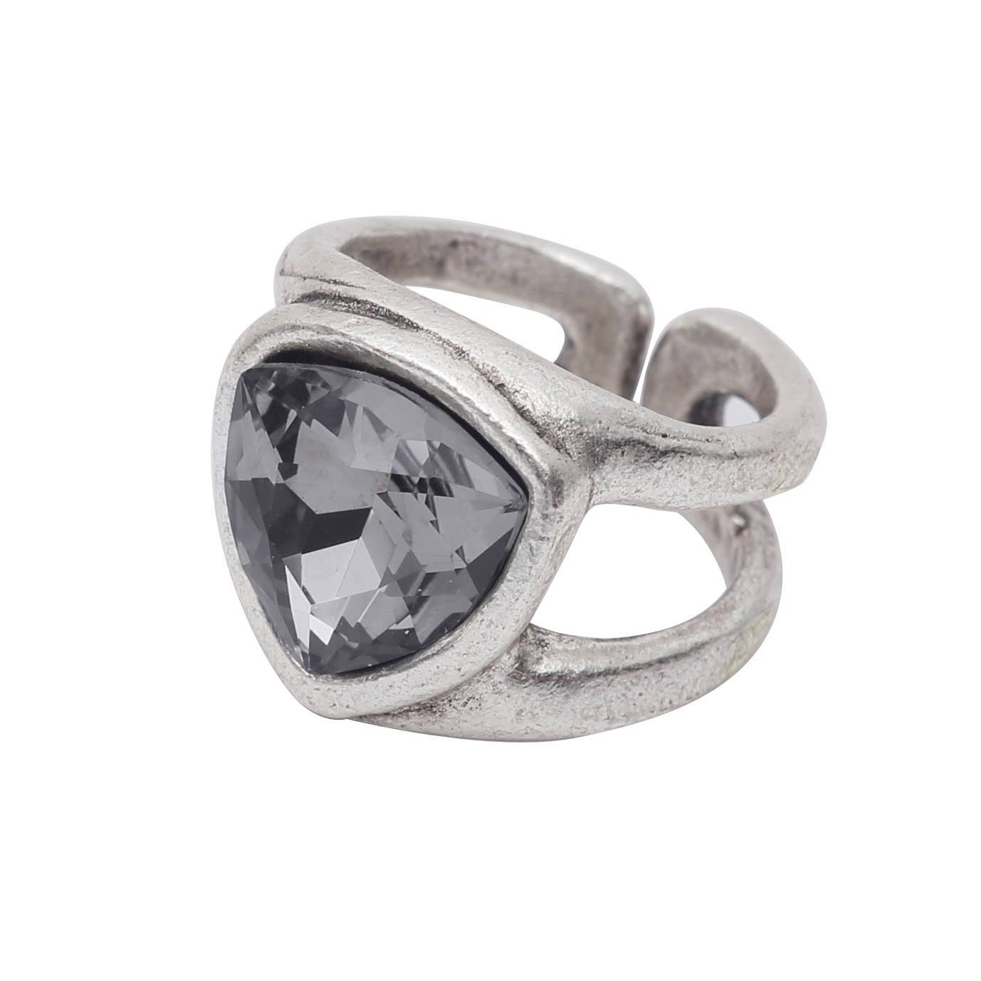 Handmade Smoky Crystal Brass Ring - 7005