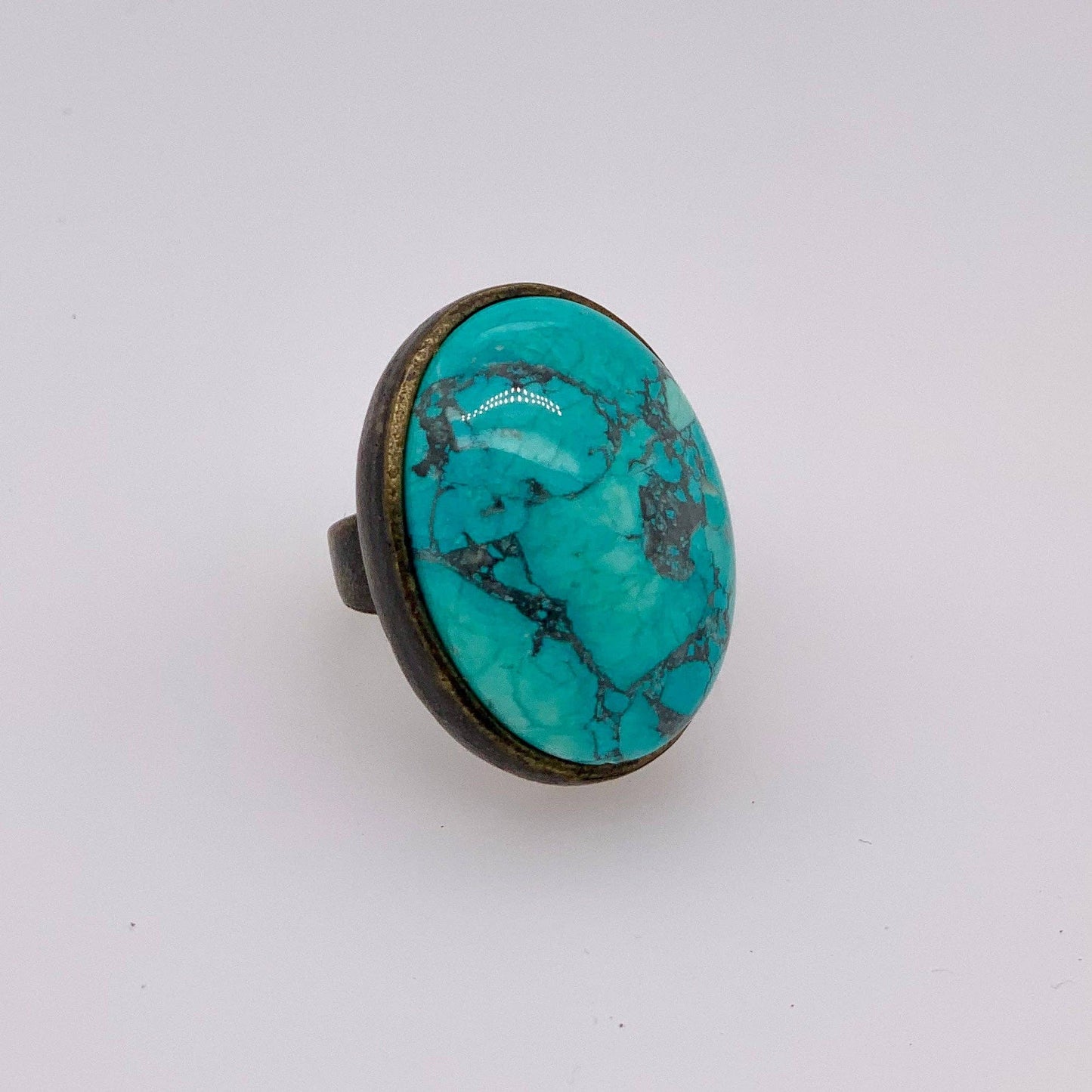 Single Oval Stone Ring: Light Turq / 8