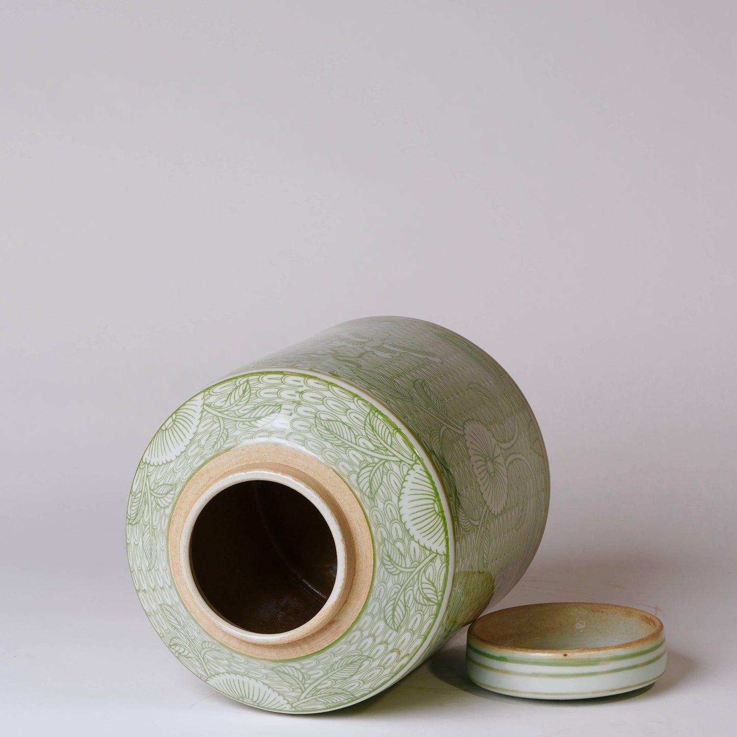 Deco Peony Green and White Porcelain Canister