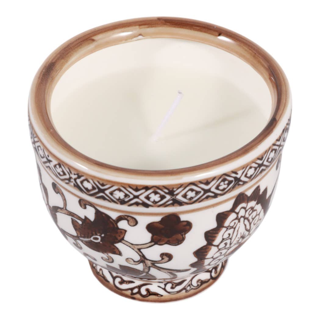 Scented Candle - Plumeria Brown and White Ceramic, 6 Oz.