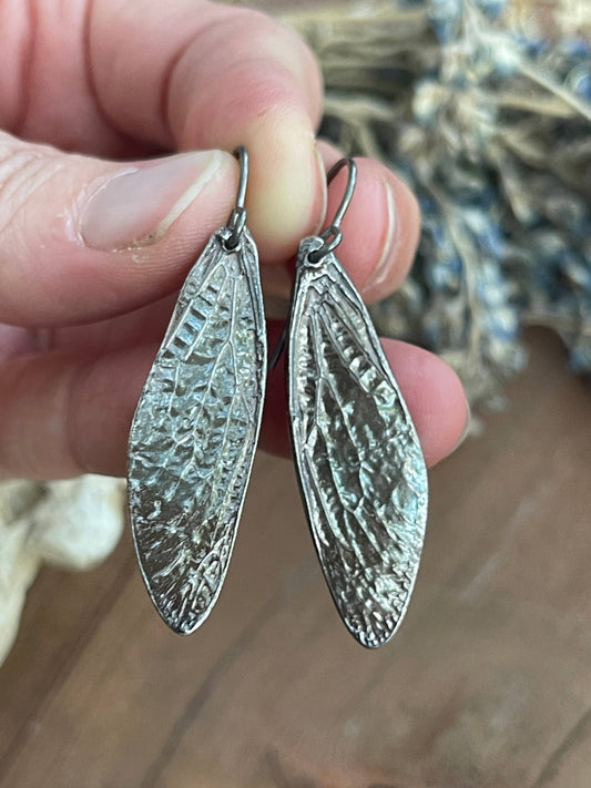 Cicada Wing Earrings (Silver, Bronze, or Copper): Bronze