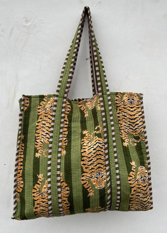 Tiger Block Printed Bag Indian Handmade Cotton Shopping Bag