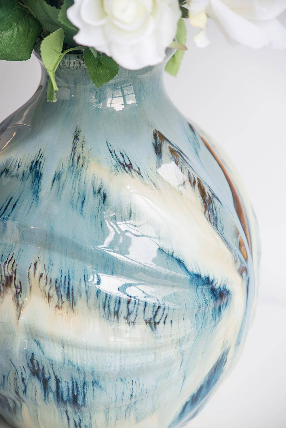8.7x8.7x11" Blue and Brown Reactive Glazed Accent Vase