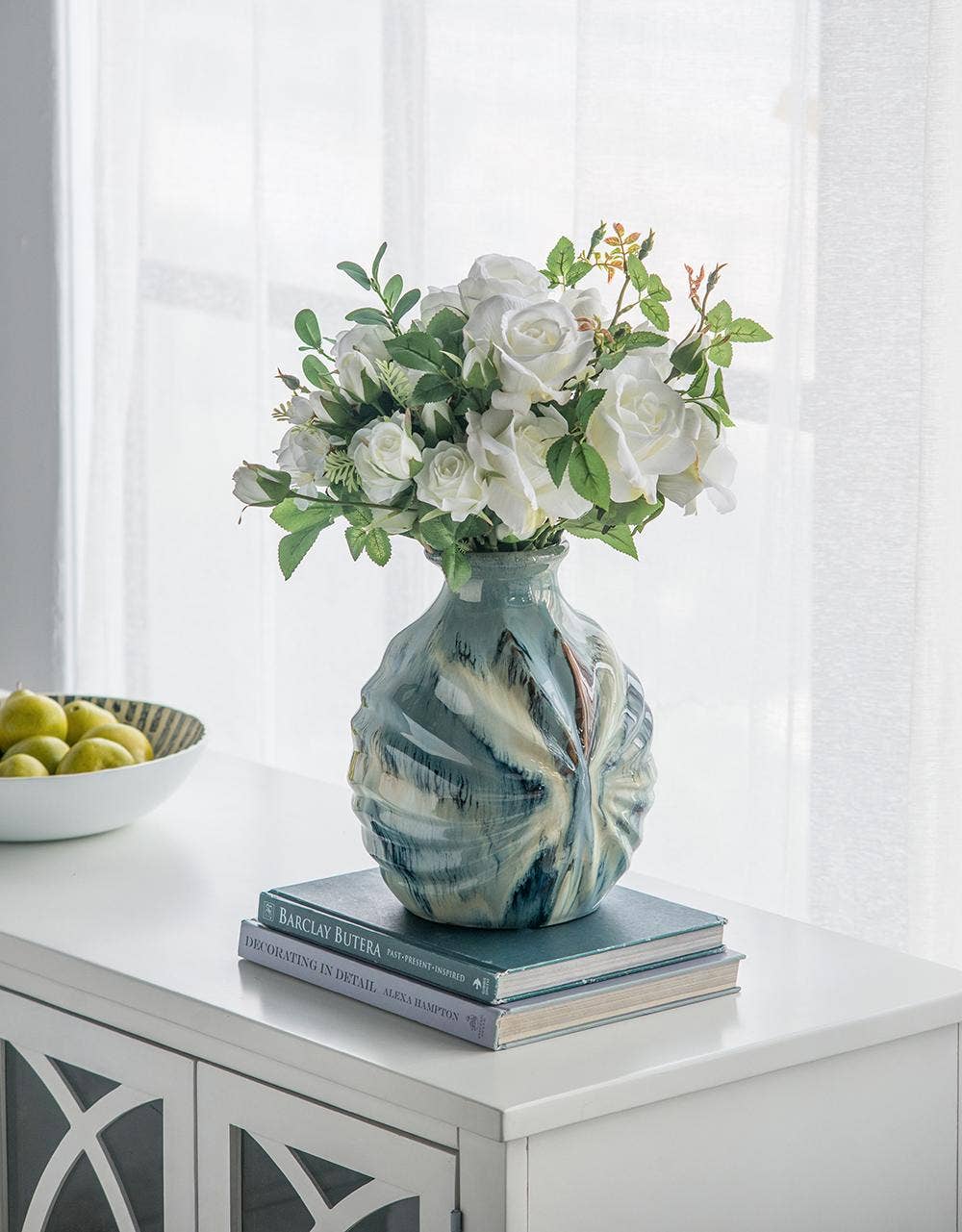 8.7x8.7x11" Blue and Brown Reactive Glazed Accent Vase