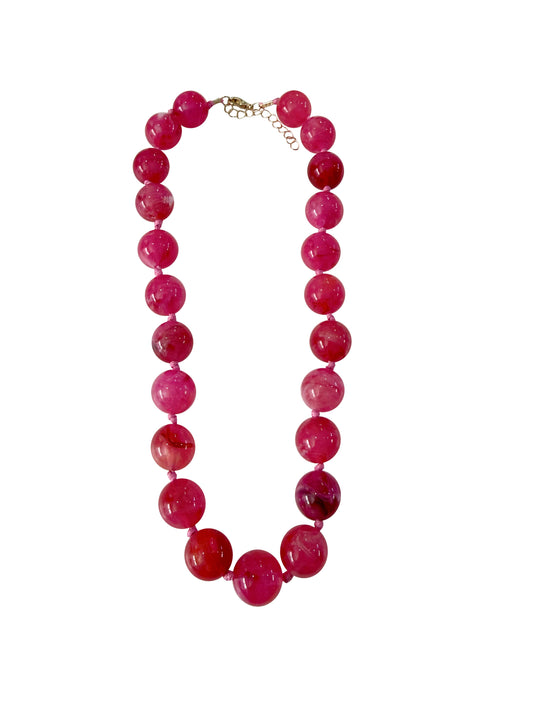 Mabry Chunky Beaded Necklace- Hot Pink