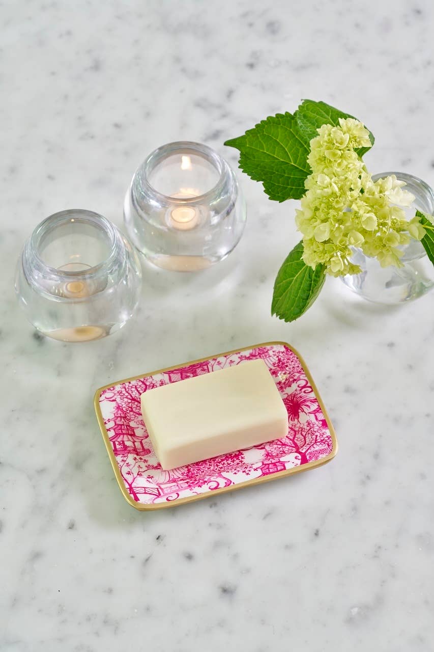 Garden Party Enameled Laney Tray - White & Pink: White & Pink