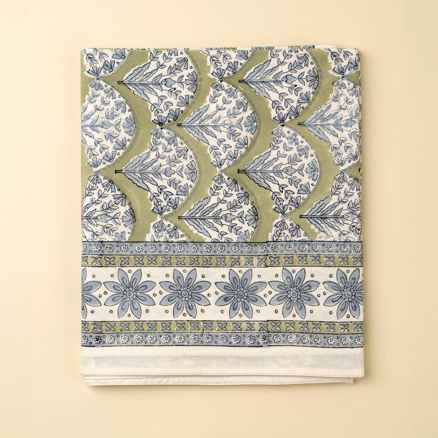 Sakura Block Print Tablecloth, Green
