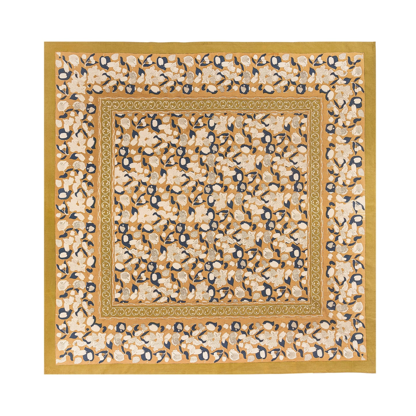 Forest Harvest Mustard & Blue | French Tablecloths: 71" x 128"