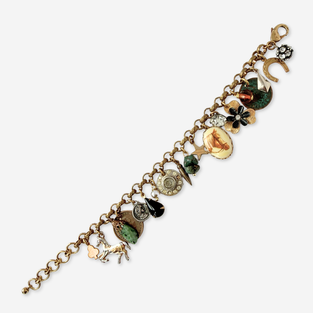 Loaded horse-themed vintage charm bracelet