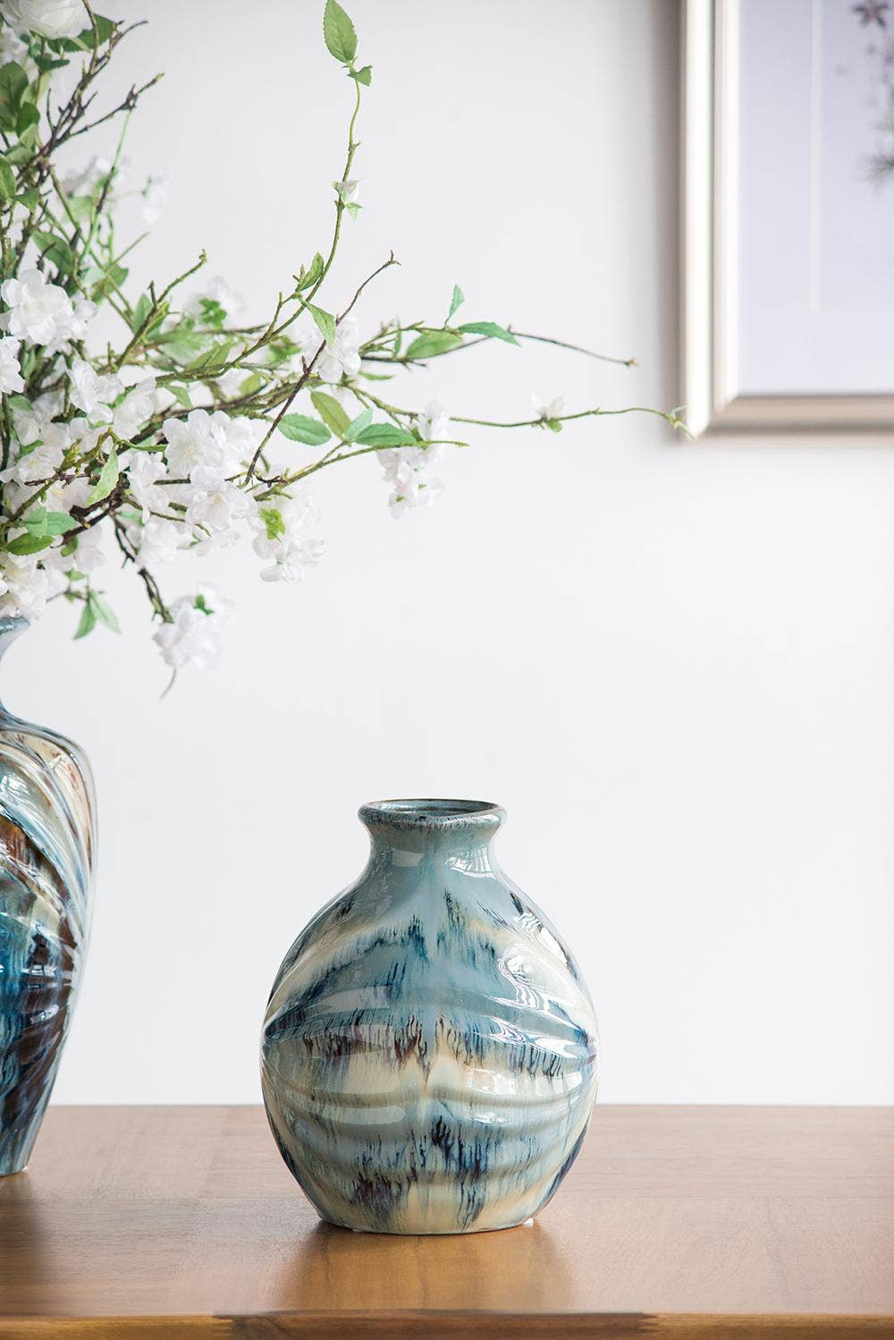 8.7x8.7x11" Blue and Brown Reactive Glazed Accent Vase