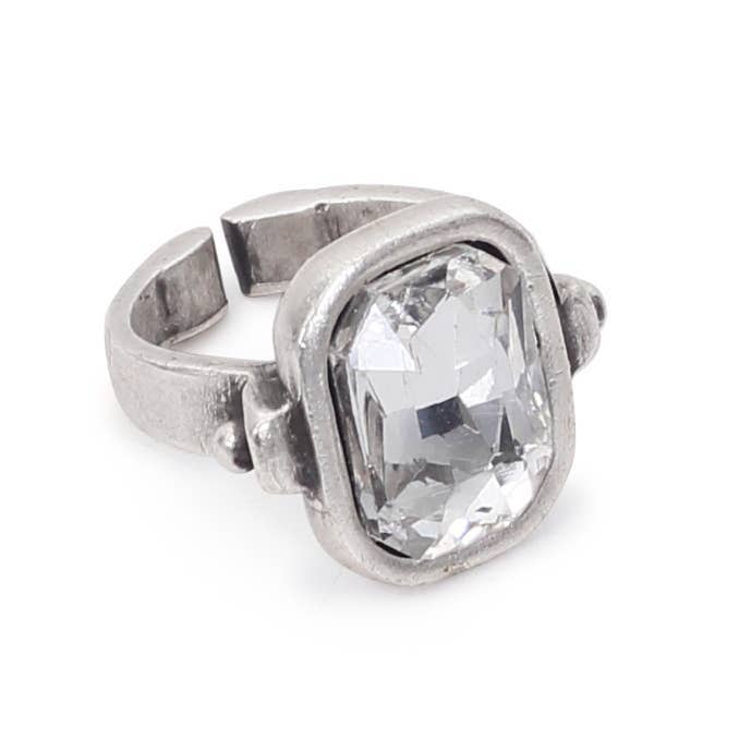 Handmade Clear Crystal Brass Ring - 6935