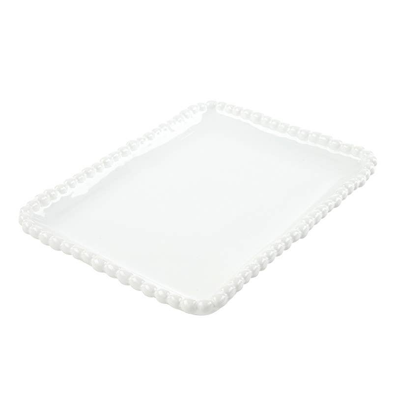 Ceramic Beaded Small Platter 8": 8" L x 6" W x 0.75" H