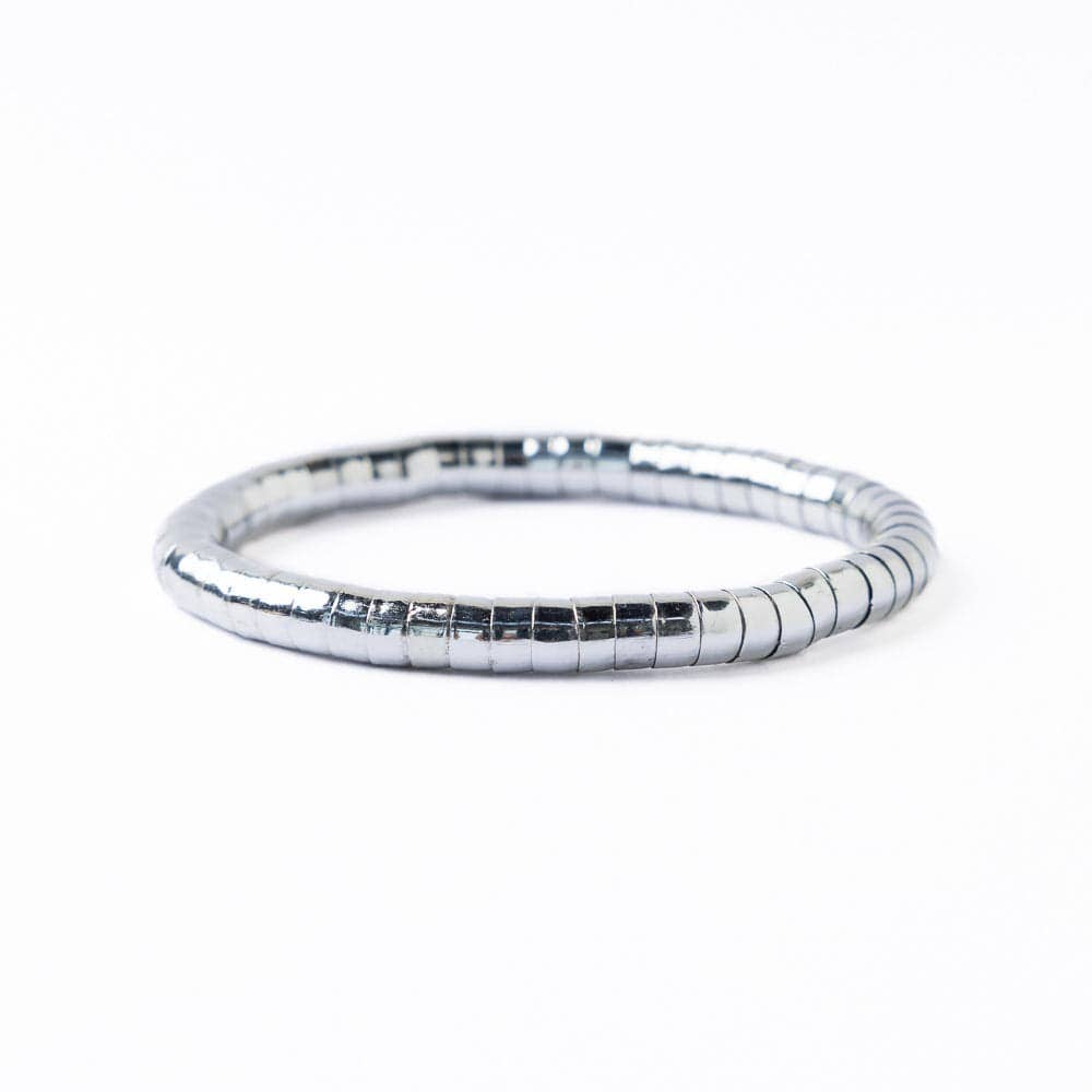 Lucille Round Bead Stretch Bracelet Silver Wholesale