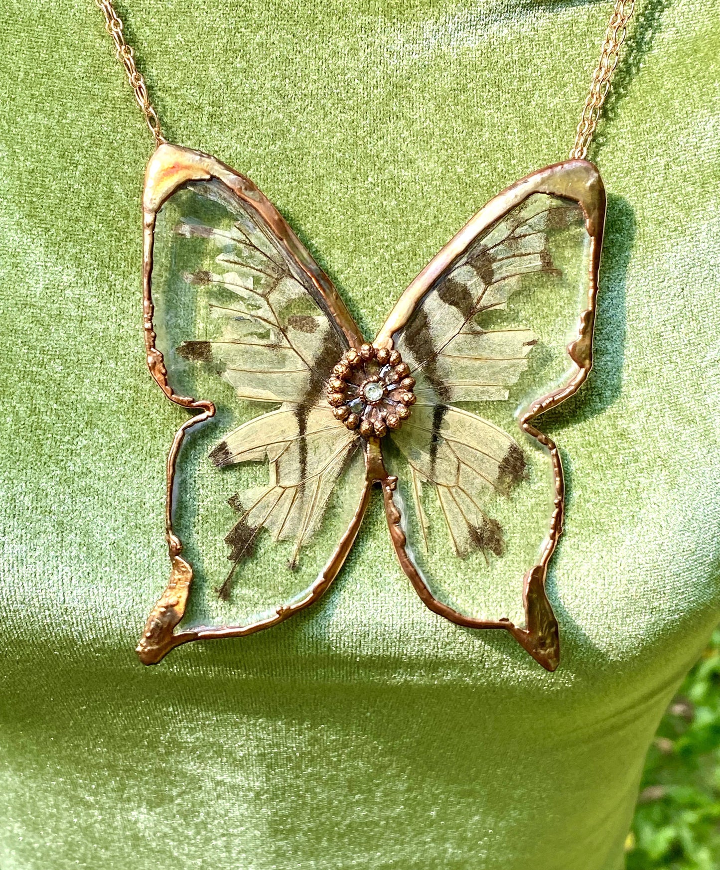 Real Frayed Tiger Swallowtail Necklace Copper Electroformed