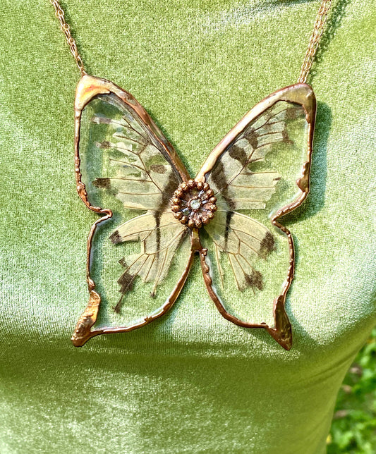 Real Frayed Tiger Swallowtail Necklace Copper Electroformed