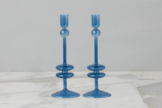 Glass Candlestick, Medium, Sapphire Blue