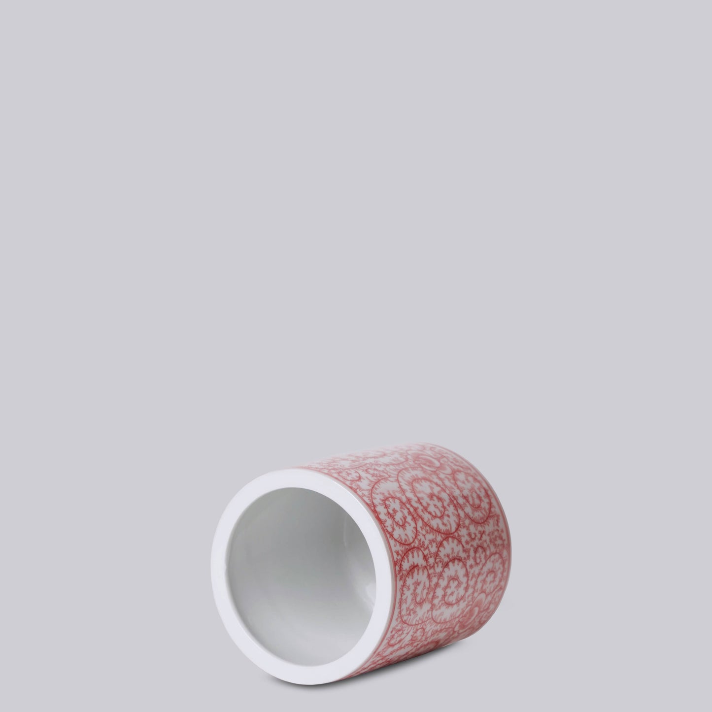Tiny Red and White Porcelain Country Peony Cachepot