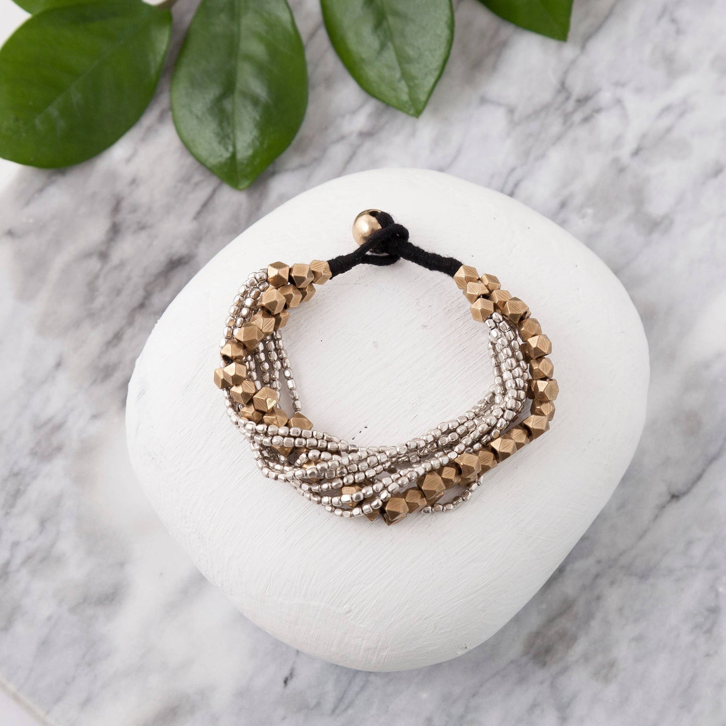 Two Tone Brass Beaded Bracelet