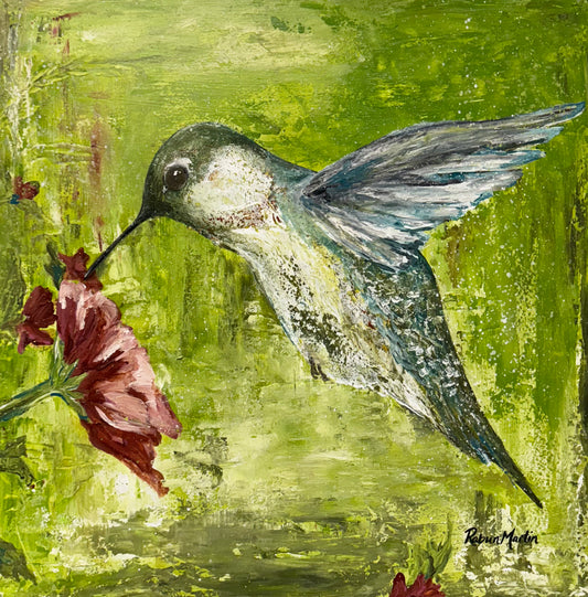 2x2 | Hummingbird with Flower | Original