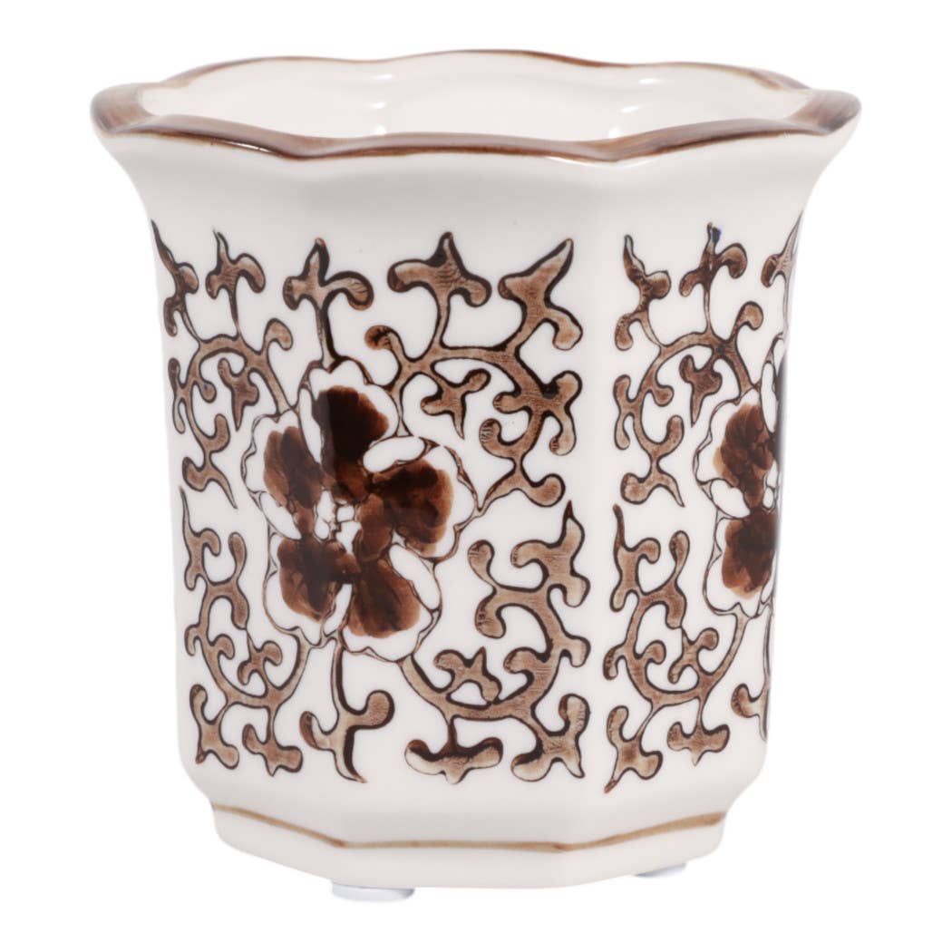 Scented Candle - Plumeria Brown and White Ceramic, 6 Oz
