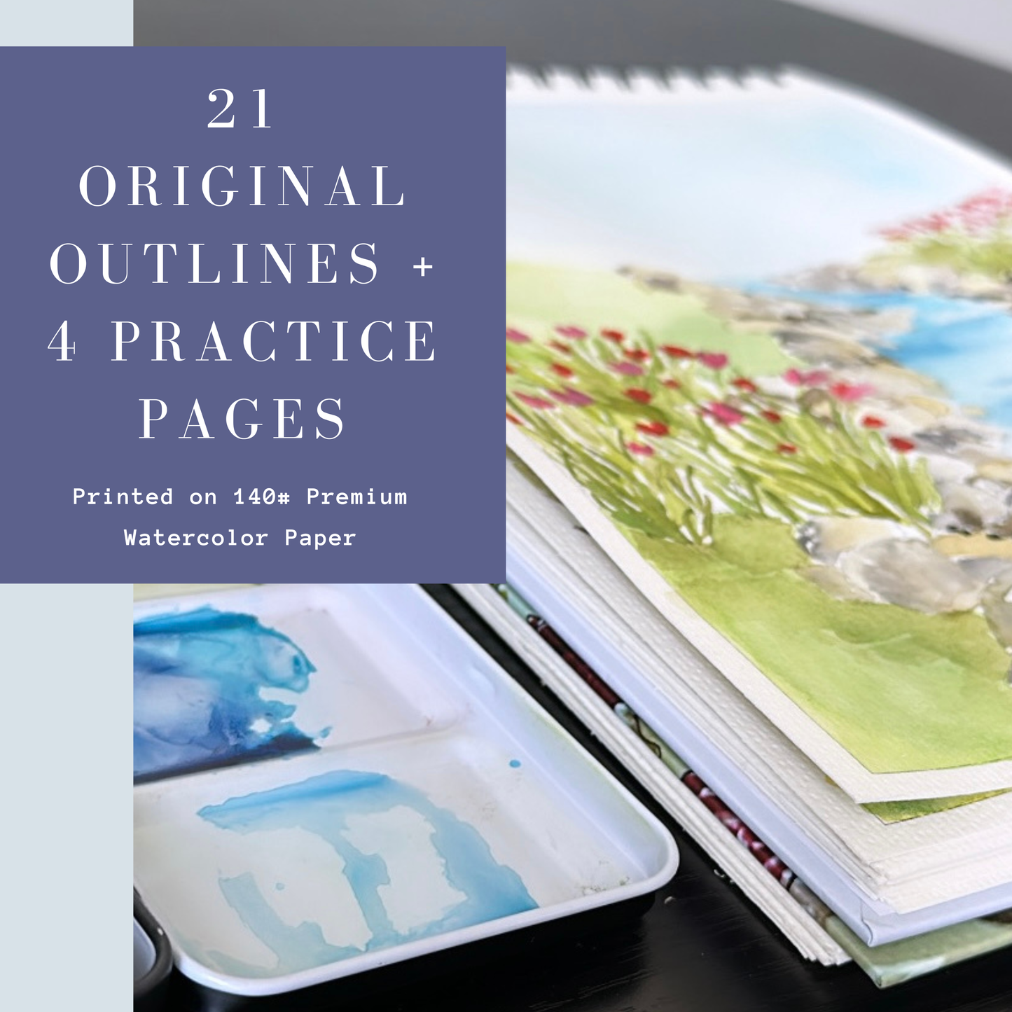 Landscape Watercoloring Book-21Outlines with Video Tutorials